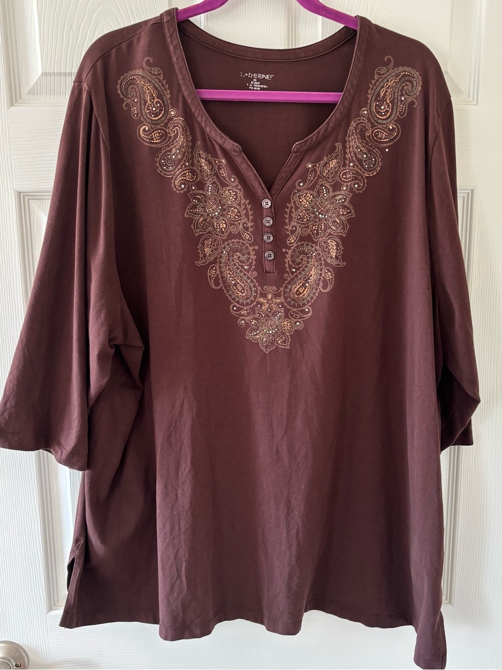 Catherines Chocolate Brown V-Neck Henley Tunic